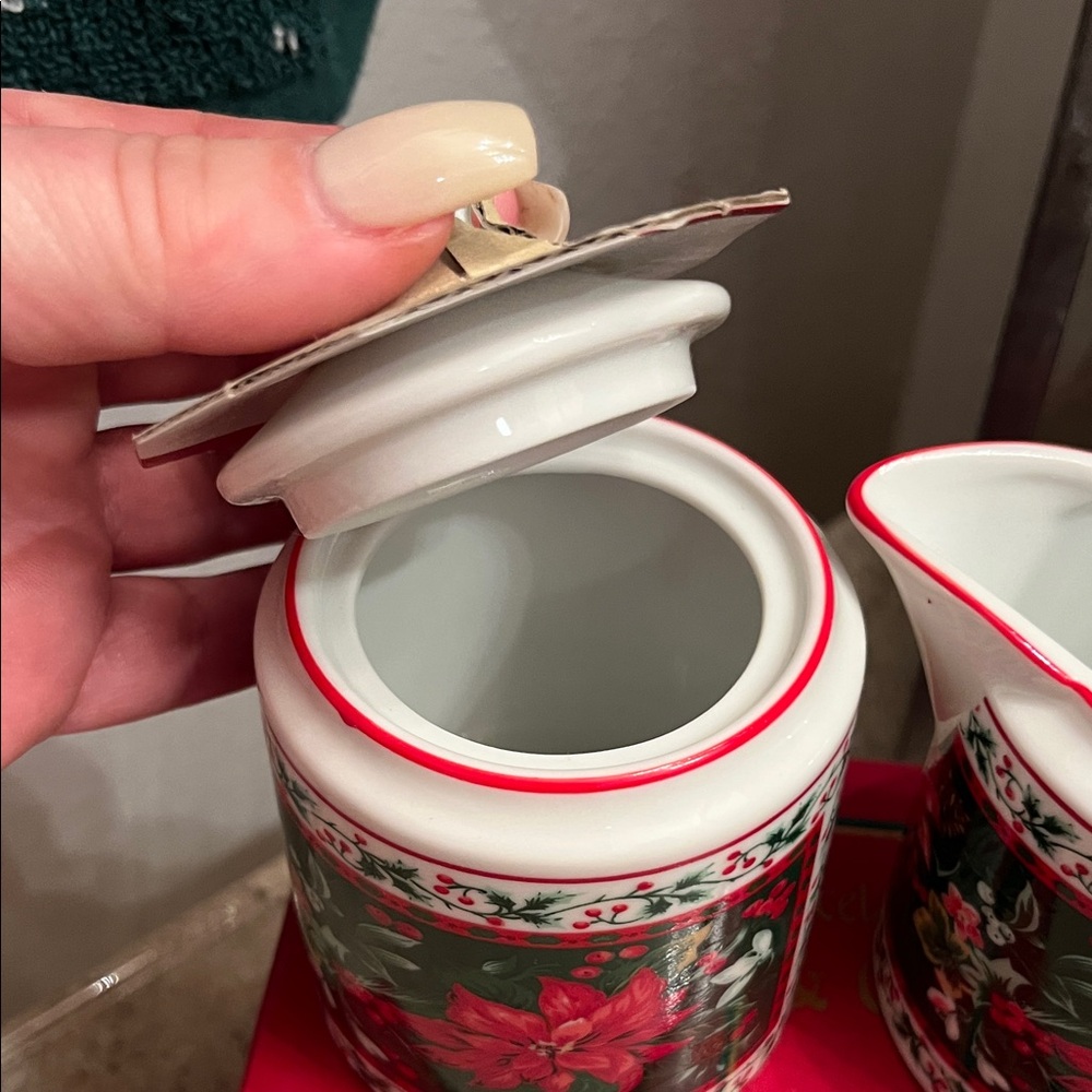 Holiday Poinsettia Vintage Sugar & Creamer Serveware Set - Picture 4 of 7